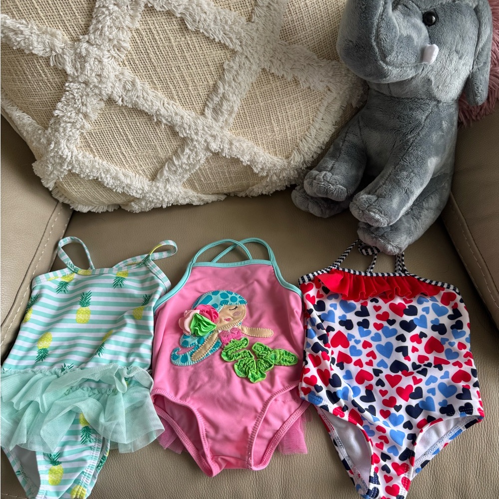 Pink Kids One Piece Swimsuit with Green Accents